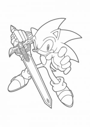 Раскраска Соник с мечом в руке