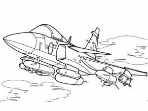 Раскраски Раскраска Самолёт с ракетами самолеты