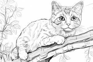 Раскраска кот на дереве