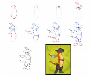 Кот в сапогах рисунок поэтапно