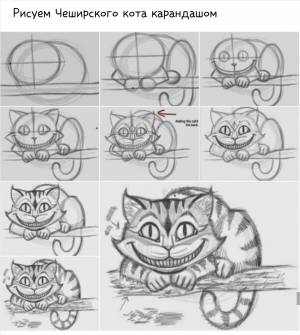Чеширский кот поэтапное рисование