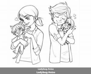 Раскраски Леди баг и супер кот маринет и адриан