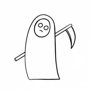 Смерть с косой персонаж хэллоуина праздник каракули линейный мультфильм раскраска