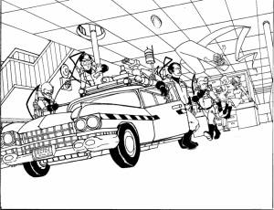 Ghostbusters and Ecto-1 coloring page
