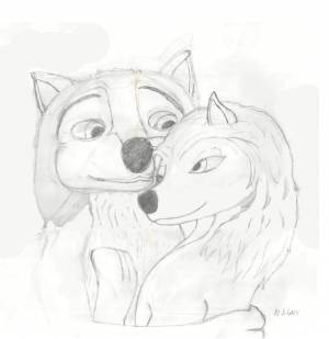 Лиса и волк рисунок карандашом