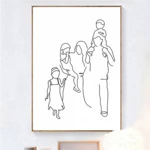 Черно-белый постер папа мама сын дочь Милая семейная Картина на холсте Абстрактная линия настенное искусство минималистский интерьерный Декор