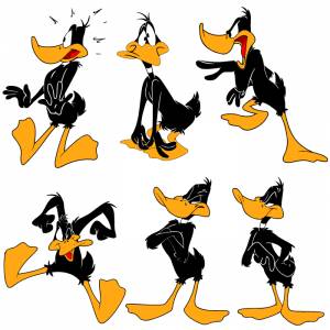 El Pato Lucas o Daffy Duck en 6 poses, en vector e imagen normal