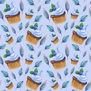 Seamless pattern with blueberry muffin