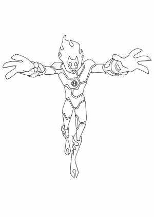 Раскраска Человек-огонь готовится к атаке