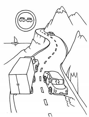 Раскраски движения, Раскраска Дорога с машинами правила дорожного движения
