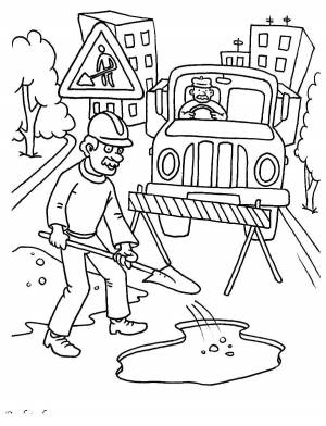 Раскраски Раскраска Ремонт дороги правила дорожного движения