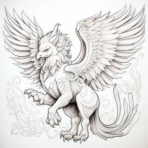 Черно-белая раскраска волшебного грифона