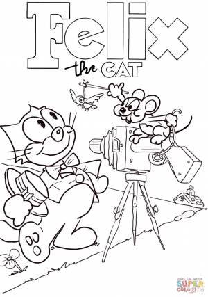 Раскраска Кот Феликс и мышка