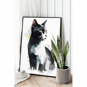 AAAA-Q1028 Черный с белым кот Феликс Животные Кошки Котята Арт Раскраска картина по номерам на холсте недорого