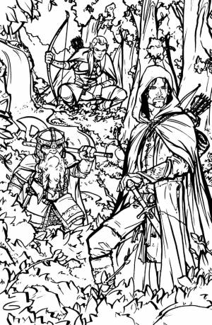 Раскраски Раскраска Леголас и гимли в лесу властелин колец, Download print coloring page