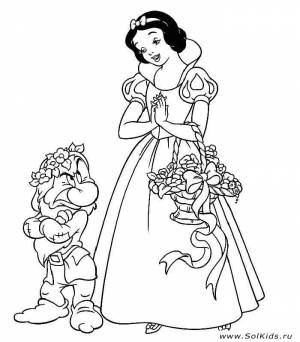 Раскраска Белоснежка и семь гномов для девочек   формат а4 для детей