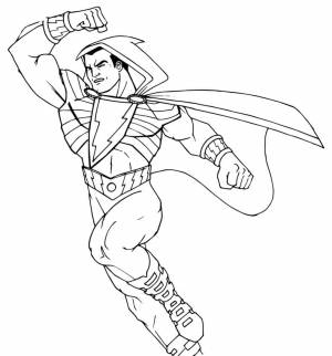 Раскраска Шазам в плаще с капюшоном