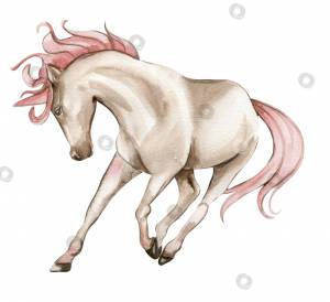 Красивый, милый, белый единорог с розовыми крыльями