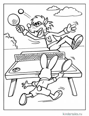 Заяц и Волк играют в пинг-понг» раскраска для детей