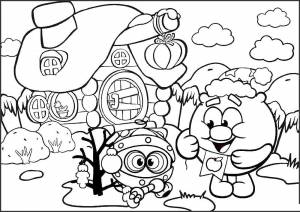 Раскраски Раскраска Копатыч играет с роботом смешарики