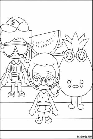 Раскраска Тока Бока мальчики, ананас и арбуз