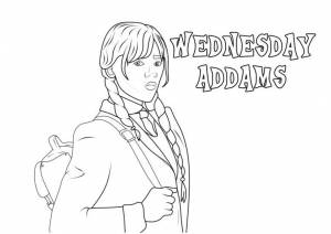 Раскраска Уэнсдей с портфелем