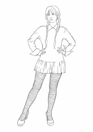 Раскраска Стильная Уэнсдей Аддамс