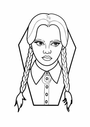 Раскраска Уэнсдей в гробу