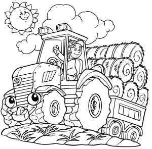 Раскраска Синий трактор поэтапно