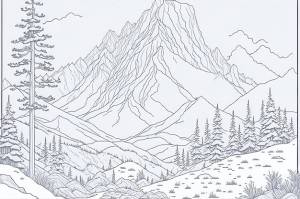 Пейзаж горы линии искусства для детей книги раскраски