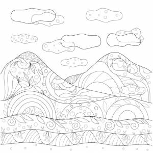 Горы с орнаментом в стиле рисованной каракули
