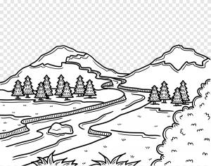 горы, река, пейзаж, природа, штриховой рисунок, png