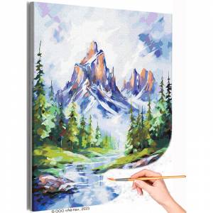 AAAA-NK603 Природа и горы Пейзаж Лес Река Лето Альпы Вода Интерьерная Раскраска картина по номерам на холсте недорого