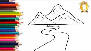 Раскраска для детей ГОРЫ И РЕЧКА