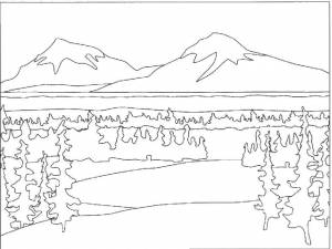 Раскраски горы, Раскраска Горы и лес Природа