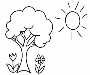 Раскраски Coloring page The tree and the sun The contour of the wood, Download print coloring page