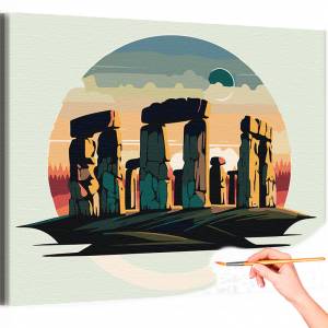 AAAA-Q2191 Стоунхендж на рассвете Природа Пейзаж Англия Закат Легкая Раскраска картина по номерам на холсте недорого