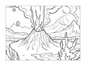 Раскраски Раскраска Извержение вулкана Вулкан