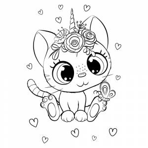 Раскраска Милый кот-единорог
