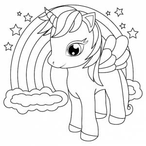 Милый пони единорог радуга раскраска