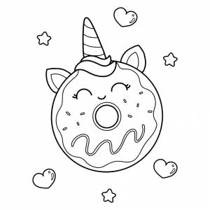 Раскраска Милый пончик-единорожка