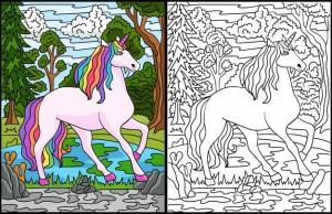 Раскраска единорог в лесу для взрослых
