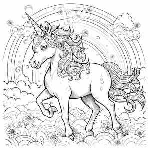 Раскраски для взрослых единорог на радуге в стиле ретро-комикса rounded lines