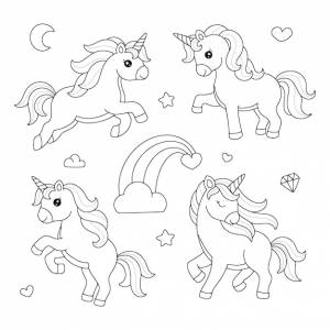 Милый рисунок мультяшный единорог раскраски