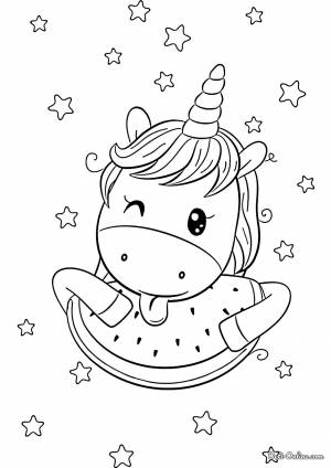 Раскраска Единорог и арбуз