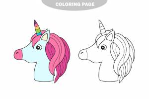 Простая раскраска единорог волшебное животное векторные иллюстрации черно-белые