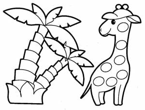 Раскраски Раскраска Жираф с пальмой жираф, Download print coloring page