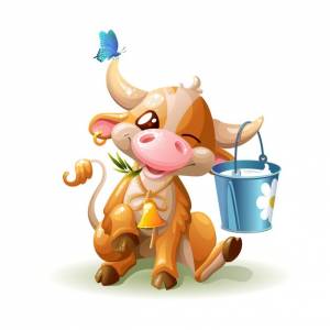 Смешная корова с ведром молока