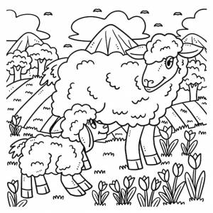 Раскраска овечка и ягненок для детей