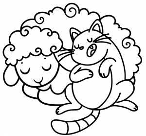 Раскраска Овечка и котик